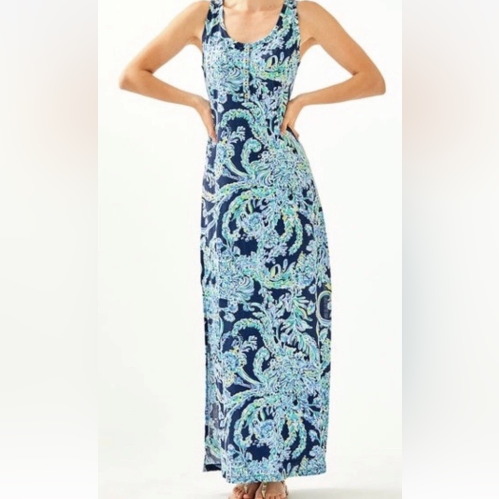 Lilly Pulitzer Vibrant Blue And Green Maxi Dress